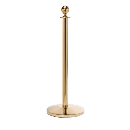 QUEUE SOLUTIONS RopeMaster 351, Crown Top, Sloped Base, Polished Brass Finish PRB351-PB